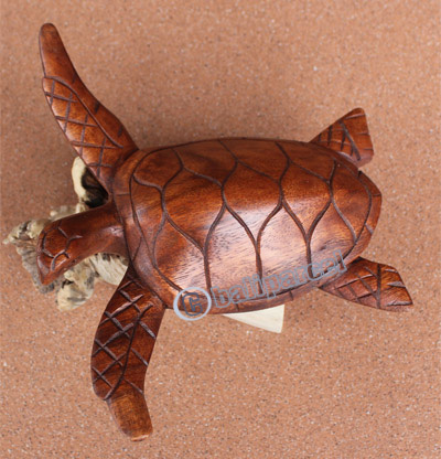 Wooden Turtle On Parasite Wood, Hand Carved From Suar Wood
