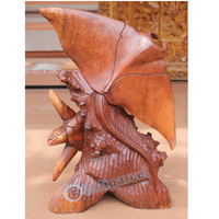 Wooden Turtle With Manta Ray, Hand Carved From Suar Wood