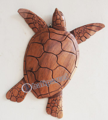 Wooden Turtle Wallhanging, Hand Carved From Suar Wood