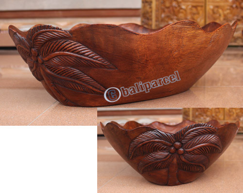 Wooden Bowl With 1 Palm, Hand  Carved From Suar Wood