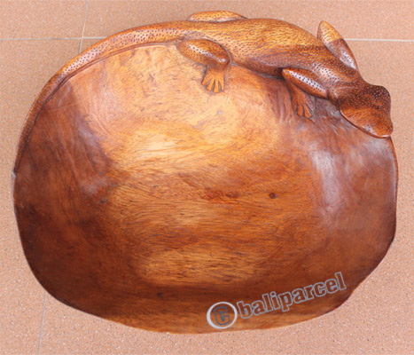 Wooden Bowl And Gecko, Hand Carved From  Suar Wood