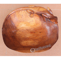 Wooden Bowl And Gecko, Hand Carved From  Suar Wood