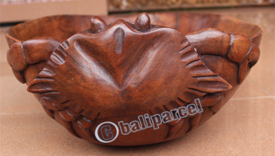 Wooden Bowl And Crab, Hand Carved From Suar Wood