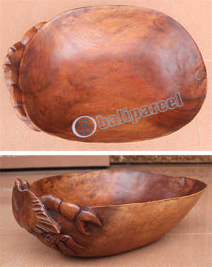 Wooden Bowl And Crab, Hand Carved From Suar Wood