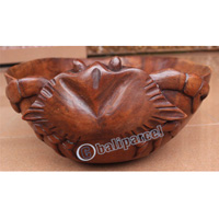 Wooden Bowl And Crab, Hand Carved From Suar Wood