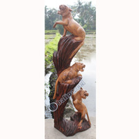 Wooden 3 Tigers, Hand Carved From Suar Wood