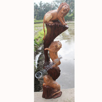 Wooden 3 Lions, Hand Carved From Suar Wood