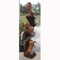 Wooden 3 Lions, Hand Carved From Suar Wood