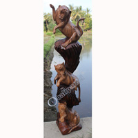 Wooden Lions With Tiger, Hand Carved From Suar Wood