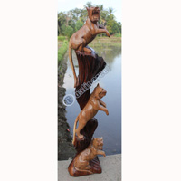 Wooden 3 Tigers, Hand Carved From Suar Wood