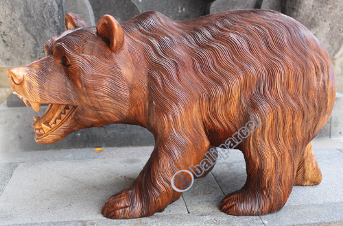 Wooden Bear, Hand Carved From Suar Wood