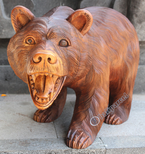 Wooden Bear, Hand Carved From Suar Wood
