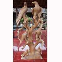 Wooden 2 Eagles With 4 Babies, Hand Carved From Suar Wood