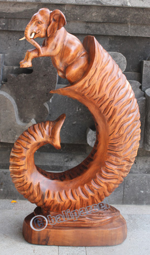 Wooden Elephant , Hand Carved From Suar Wood