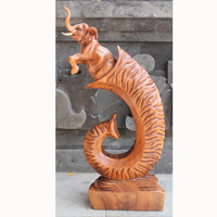 Wooden Elephant , Hand Carved From Suar Wood