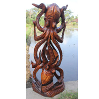 Wooden 2 Octopus, Hand Carved From Suar Wood