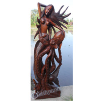 Wooden Octopus And Mermaid, Hand Carved From Suar Wood