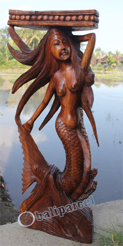 Wooden Mermaid, Hand Carved From Suar Wood