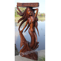 Wooden Mermaid, Hand Carved From Suar Wood