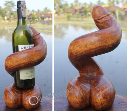 Wooden Wine Bottle Holder, Hand Carved From Suar Wood