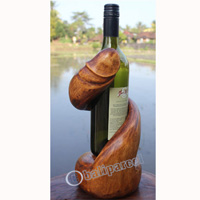 Wooden Wine Bottle Holder, Hand Carved From Suar Wood