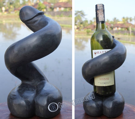 Wooden Wine Bottle Holder, Hand Carved From Suar Wood