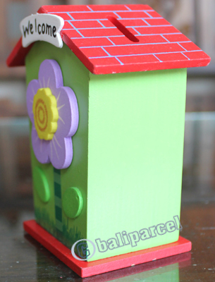Wooden House Coin Box, Hand Carved From Albesia Wood