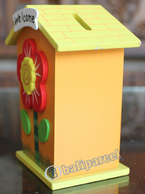 Wooden House Coin Box, Hand Carved From Albesia Wood