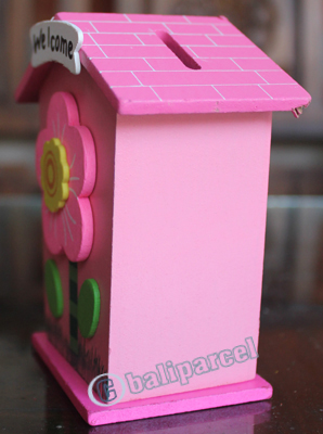 Wooden House Coin Box, Hand Carved From Albesia Wood