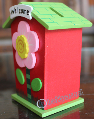 Wooden House Coin Box, Hand Carved From Albesia Wood