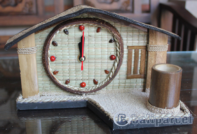 Clock Made From Natural Material, Like Coconut Shell, Bamboo, And Sand