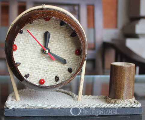 Clock Made From Natural Material, Like Coconut Shell, Bamboo, And Sand