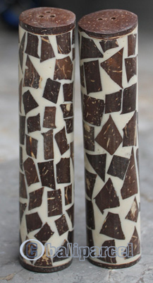 Salt And Pepper Shaker, Handmade From Resin Inlaid With Coconut Shell