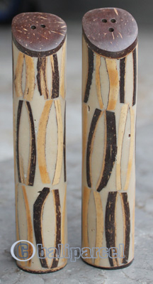 Salt And Pepper Shaker, Handmade From Resin Inlaid With Coconut Shell