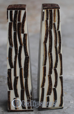 Salt And Pepper Shaker, Handmade From Resin Inlaid With Coconut Shell