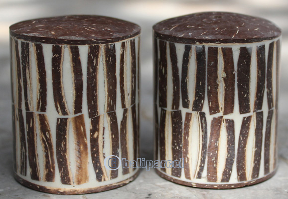 Salt And Pepper Shaker, Handmade From Resin Inlaid With Coconut Shell