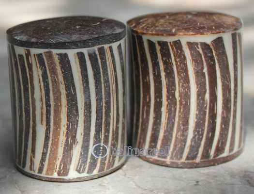 Salt And Pepper Shaker, Handmade From Resin Inlaid With Coconut Shell