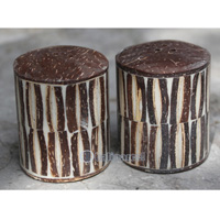 Salt And Pepper Shaker, Handmade From Resin Inlaid With Coconut Shell
