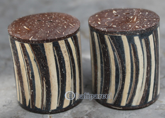 Salt And Pepper Shaker, Handmade From Resin Inlaid With Coconut Shell