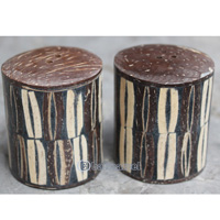 Salt And Pepper Shaker, Handmade From Resin Inlaid With Coconut Shell