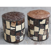 Salt And Pepper Shaker, Handmade From Resin Inlaid With Coconut Shell