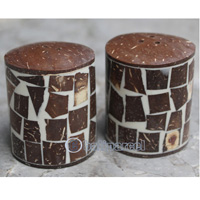 Salt And Pepper Shaker, Handmade From Resin Inlaid With Coconut Shell