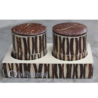 Salt And Pepper Shaker, Handmade From Resin Inlaid With Coconut Shell