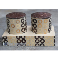 Salt And Pepper Shaker, Handmade From Resin Inlaid With Coconut And Bamboo