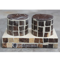 Salt And Pepper Shaker, Handmade From Resin Inlaid With Coconut Shell