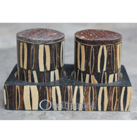 Salt And Pepper Shaker, Handmade From Resin Inlaid With Coconut Shell