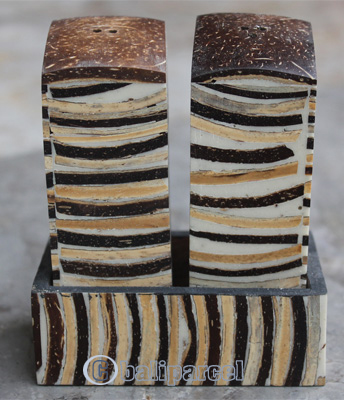 Salt And Pepper Shaker, Handmade From Resin Inlaid With Coconut Shell