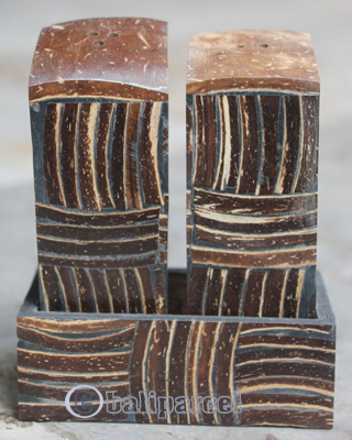 Salt And Pepper Shaker, Handmade From Resin Inlaid With Coconut Shell