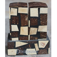 Salt And Pepper Shaker, Handmade From Resin Inlaid With Coconut Shell