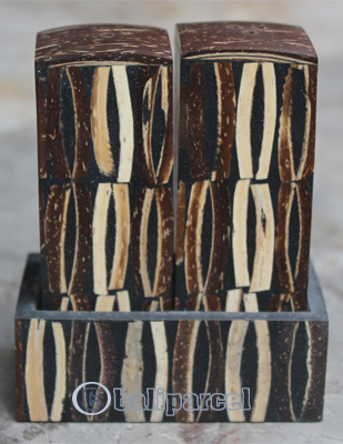 Salt And Pepper Shaker, Handmade From Resin Inlaid With Coconut Shell